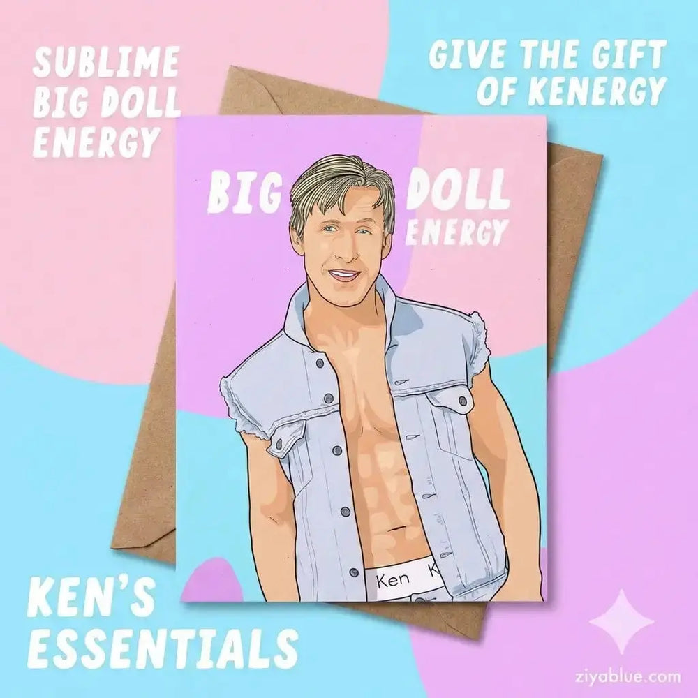 Funny Ken Birthday Card: "Big Doll Energy" Pop Cult Paper Ziya Blue