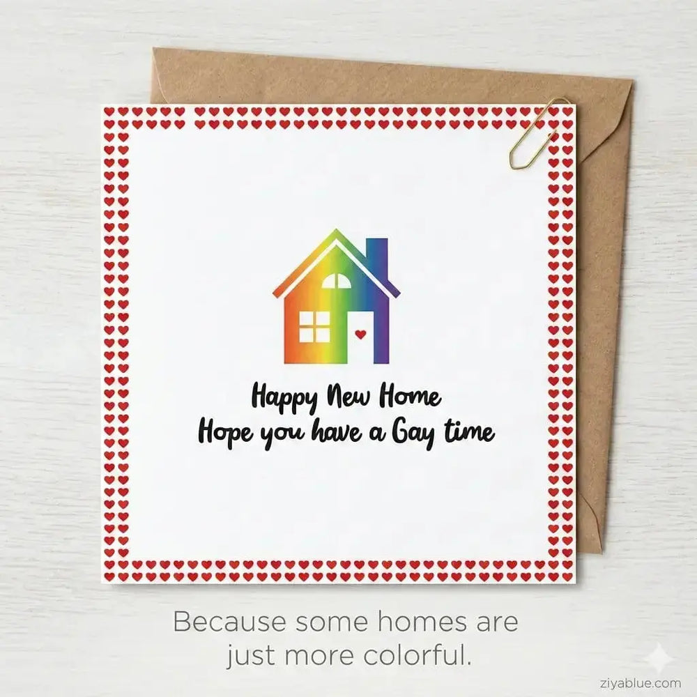Funny LGBTQ+ Housewarming Card Faire Ziya Blue