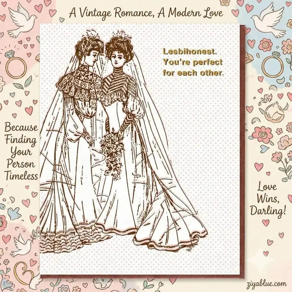 Funny Lesbian Wedding Card: Lesbihonest Greeting Smitten Kitten Ziya Blue