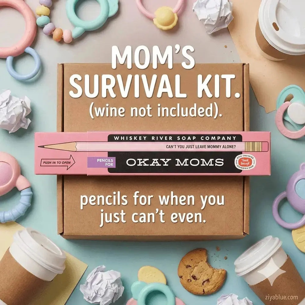 Funny Mom Pencil Set: Sarcastic Parenting Gift Whiskey River Ziya Blue