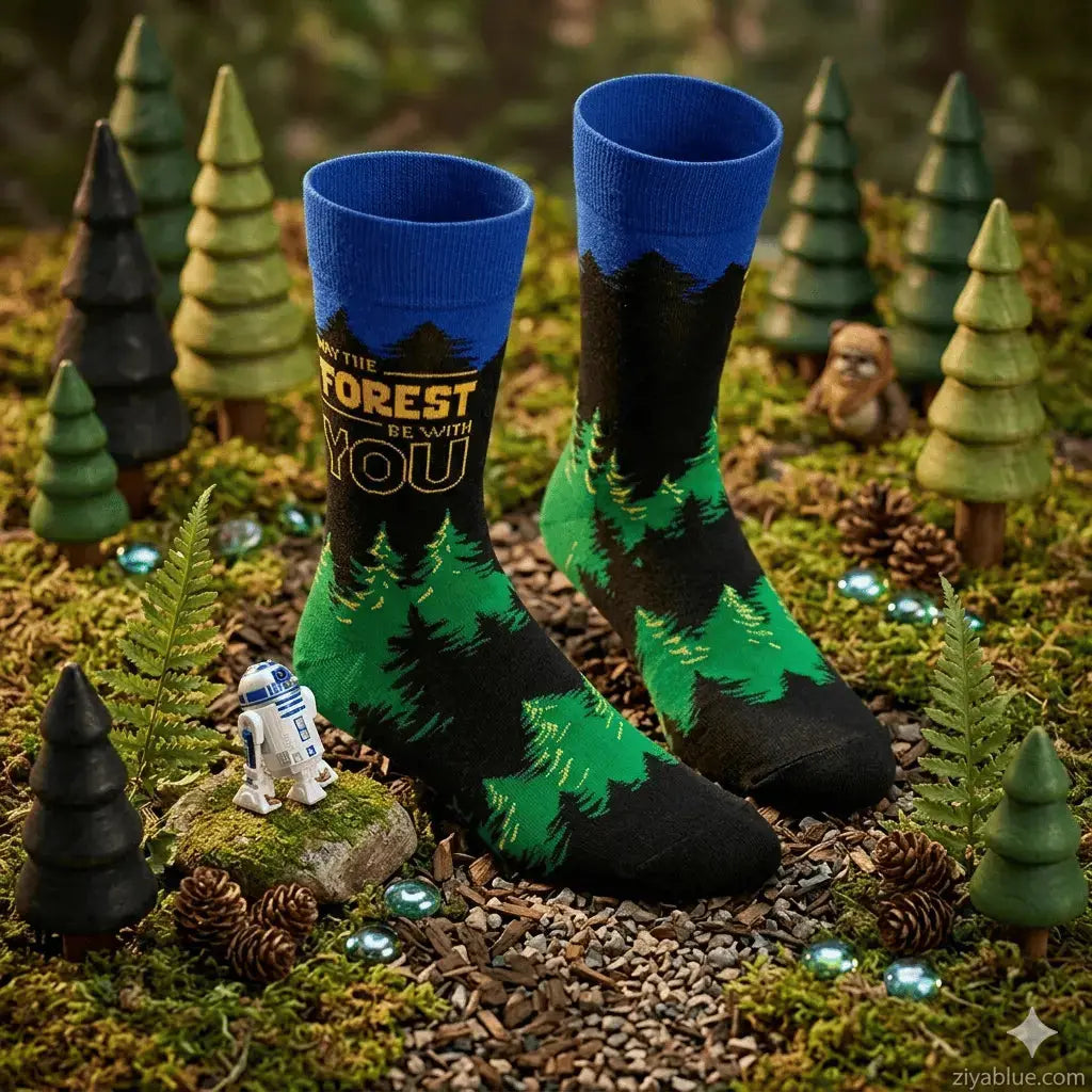 Funny Nature Socks: May The Forest Be With You Men's Crew Fabdaz Ziya Blue
