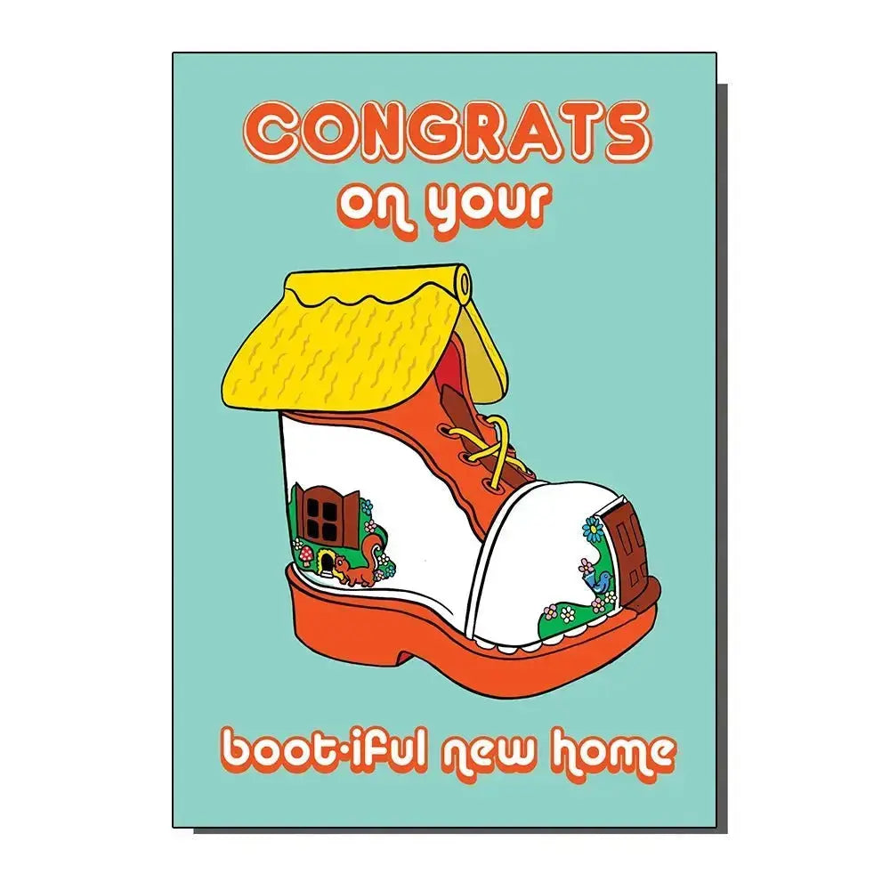 Funny New Home Card: Punny Boot-iful Greeting Bite Your Granny Ziya Blue