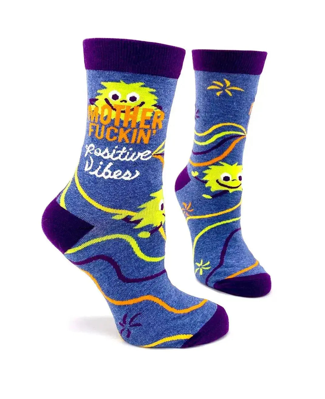 Funny Positive Vibes Socks: Women's Crew Fabdaz Ziya Blue
