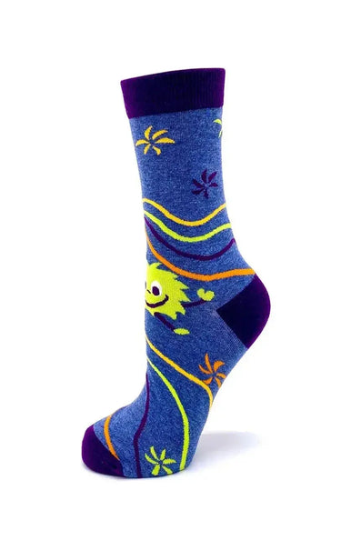 Funny Positive Vibes Socks: Women's Crew Fabdaz Ziya Blue