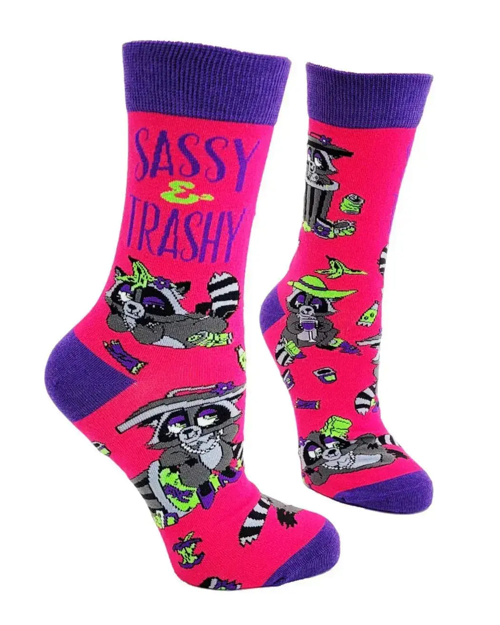 Funny Raccoon Socks: Sassy & Trashy Women's Crew Fabdaz Ziya Blue