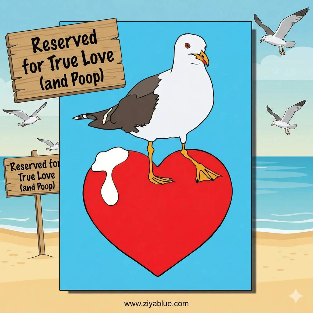 Funny Seagull Greeting Card: "I Love Seagulls" Bite Your Granny Ziya Blue