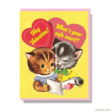 Funny Valentine Card | "What's Your Safe Word?" Red Foil Note Smitten Kitten Ziya Blue