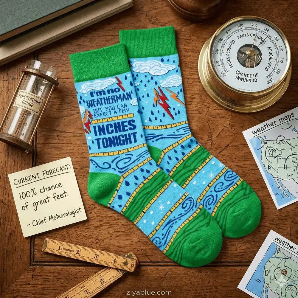 Funny Weatherman Socks: Inappropriate Men's Crew Fabdaz Ziya Blue