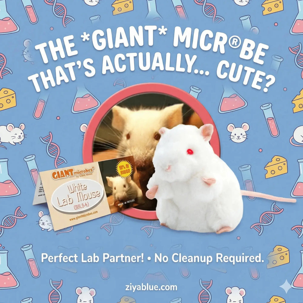 GIANTmicrobes White Lab Mouse Plush – Science Toy (The Real Hero) Giant Microbes Ziya Blue