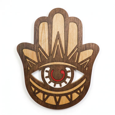 Hand of Fatima Hamsa Palm with Evil Eye Amulet of Protection MDF Wood Wall Decor