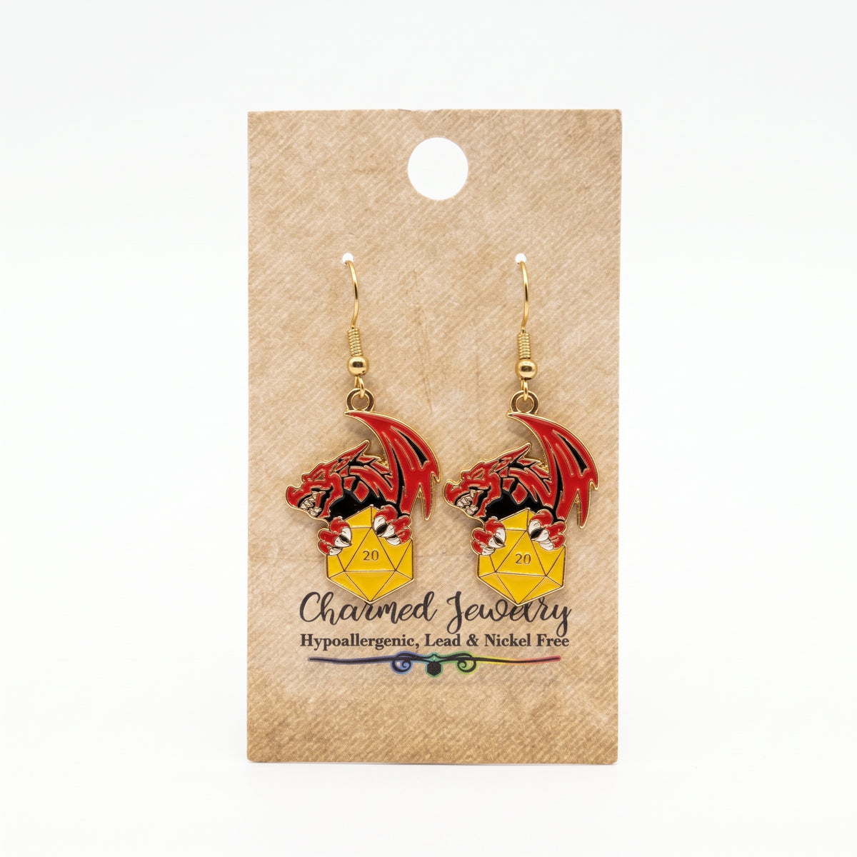 D&D Earrings- Red Dragon D20