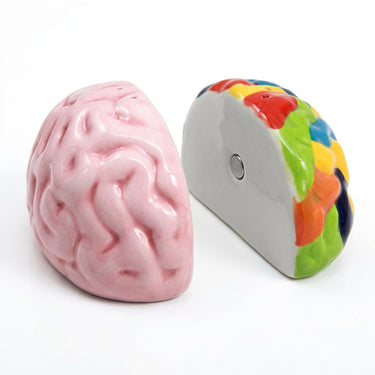 Magnetic Ceramic Salt Pepper Shakers Left and Right Brain