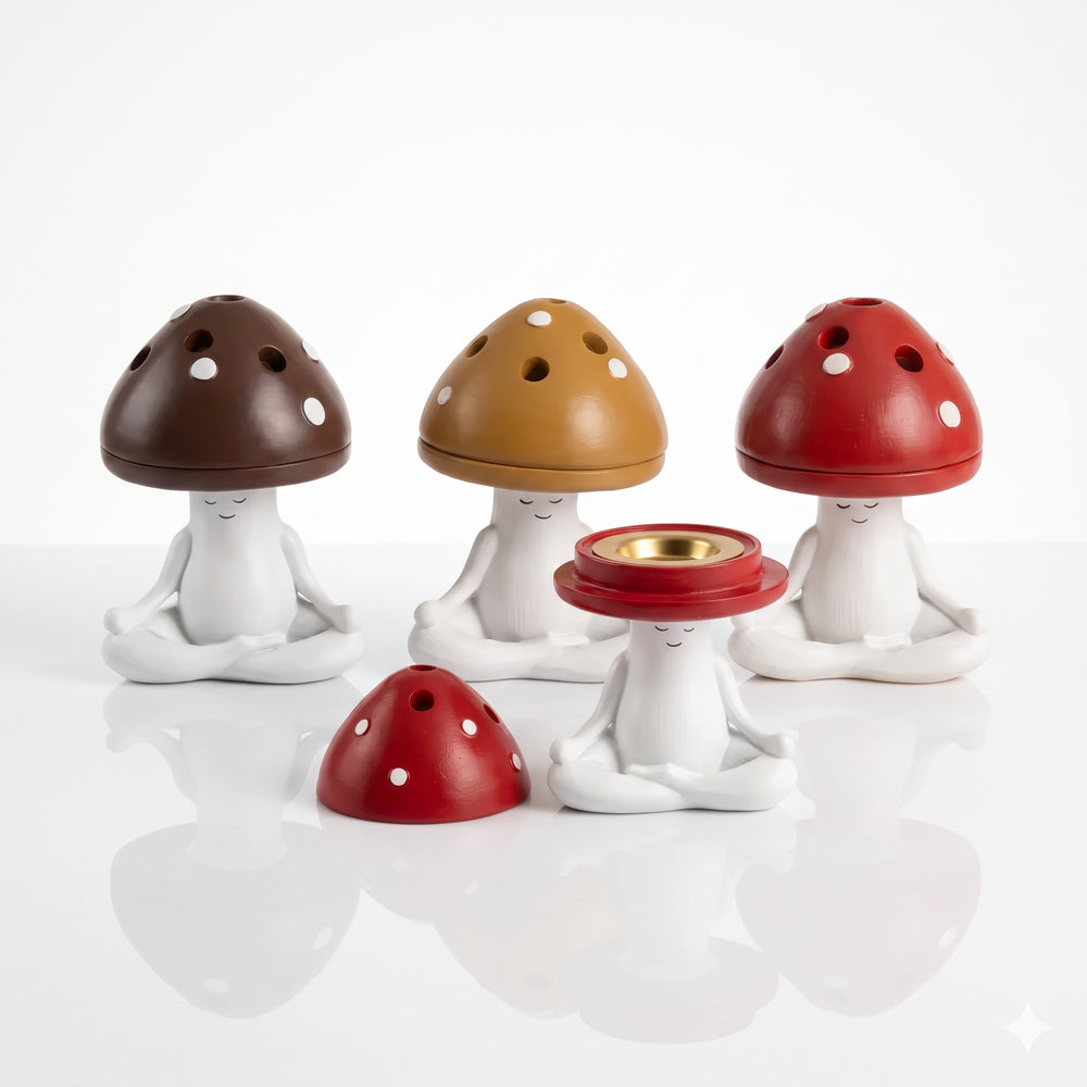 Mushroom Incense Burner | Meditating Zen Sprite | Forest Home Decor