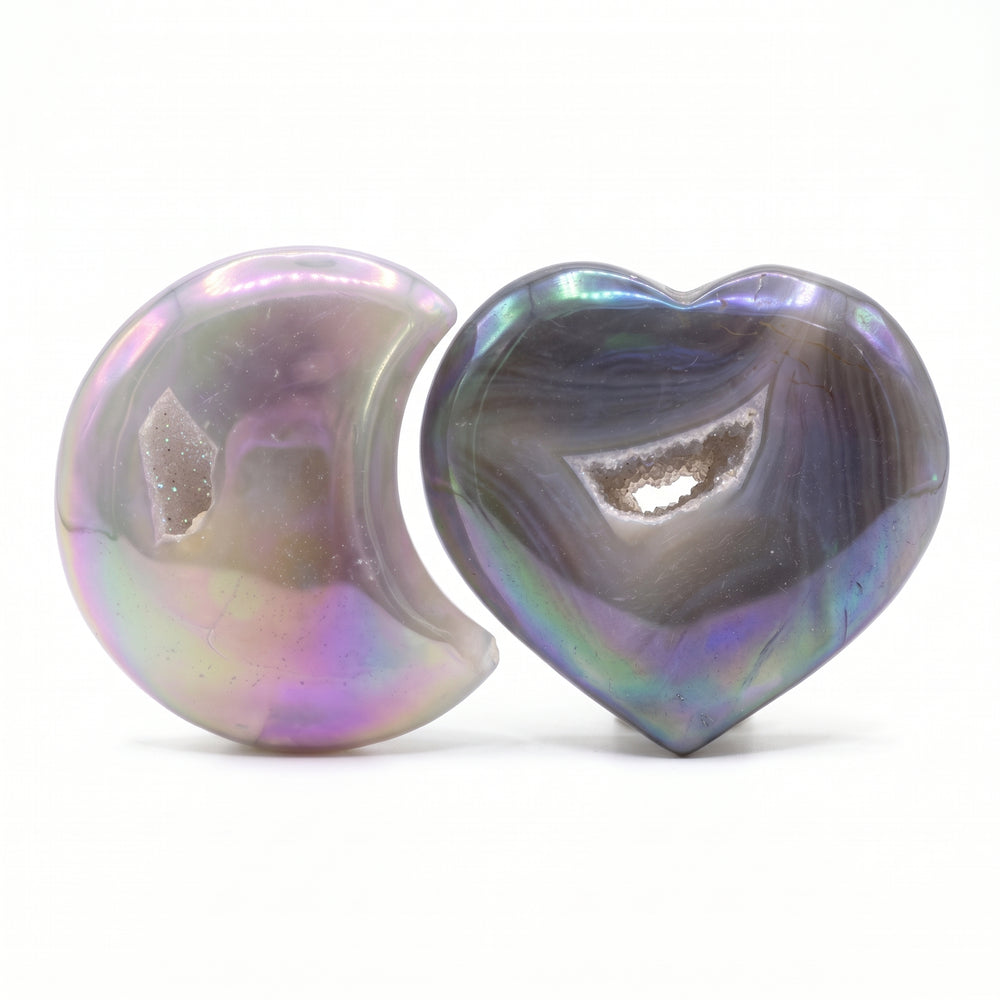 Aura Crystal Druzy Moon & Heart Carving | Crystals