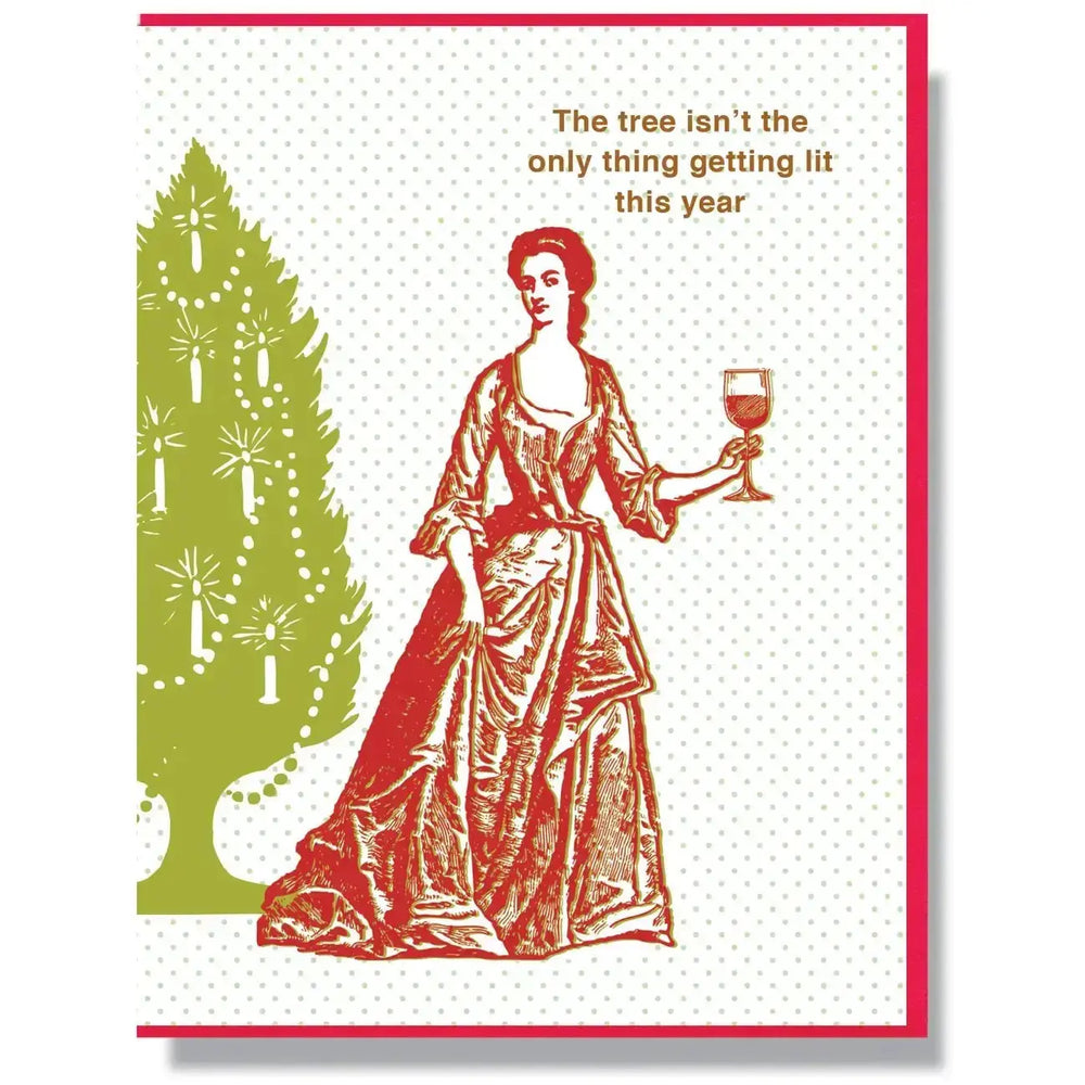 Getting Lit Christmas Card|  Cheeky Wine Humor Smitten Kitten Ziya Blue