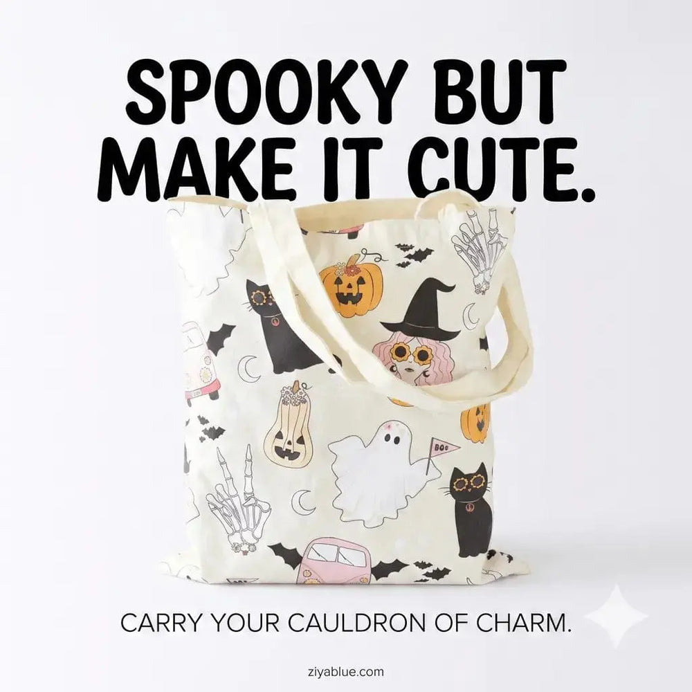 Ghost Halloween Tote Bag: Groovy Retro Spooky Carrier Something Different Ziya Blue