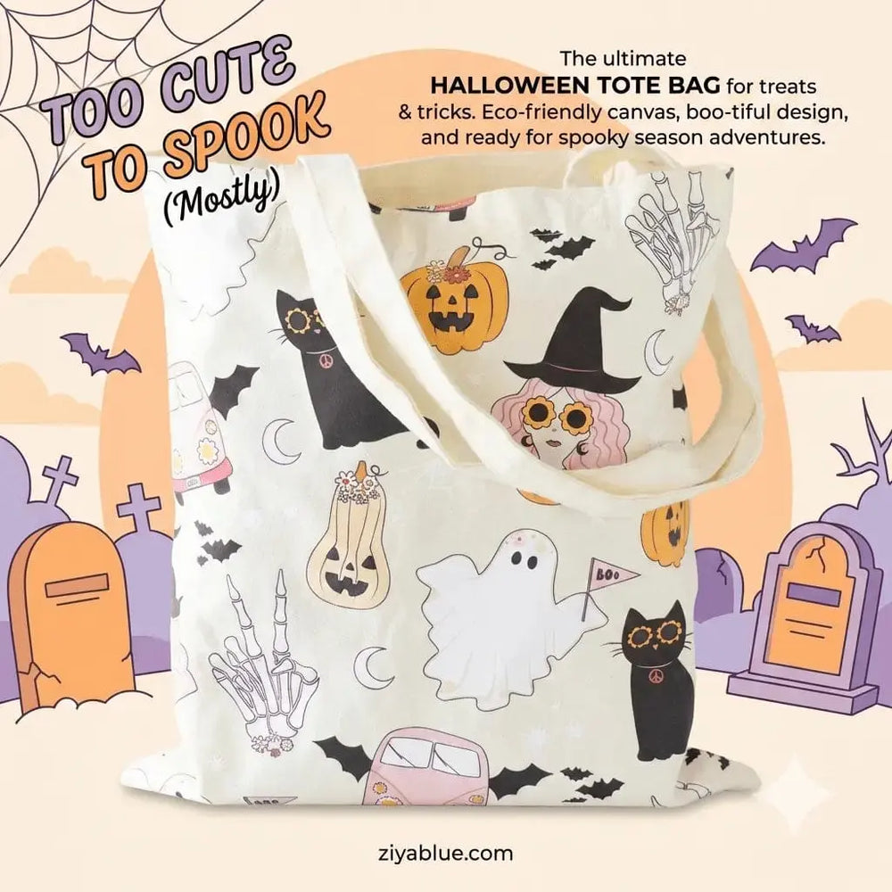 Ghost Halloween Tote Bag: Groovy Retro Spooky Carrier Something Different Ziya Blue