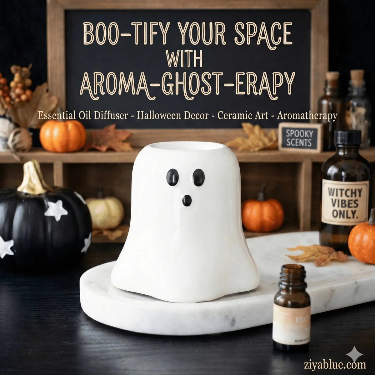 Ghost Wax Burner | Hey Boo Ceramic Halloween Decor Something Different Ziya Blue