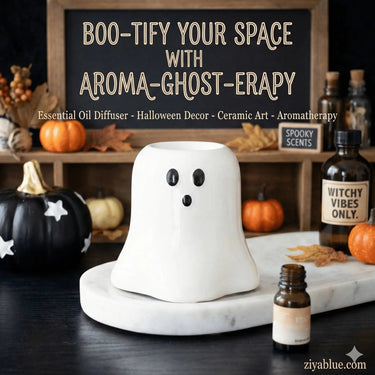 Ghost Wax Burner | Hey Boo Ceramic Halloween Decor Something Different Ziya Blue