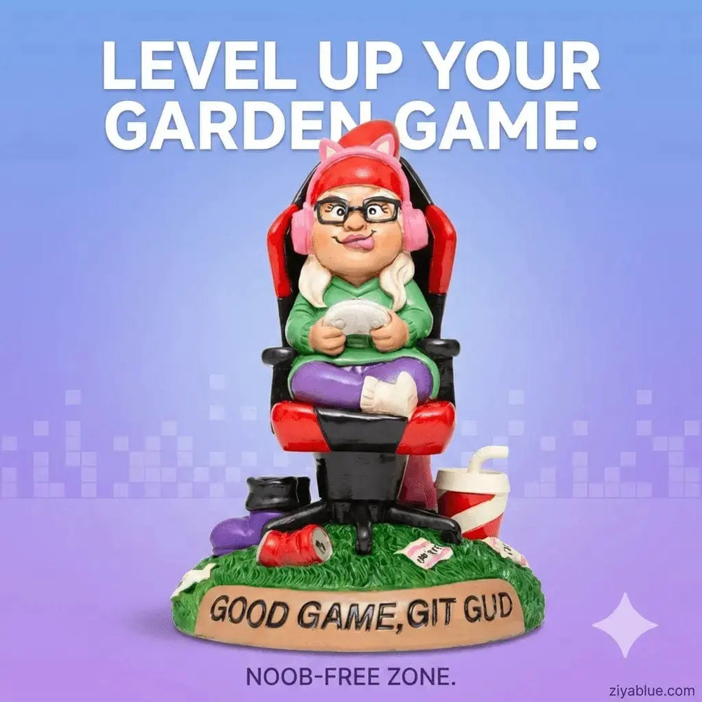 Girl Gamer Gnome Figurine| "Git Gud" Garden Decor Big Mouth Ziya Blue