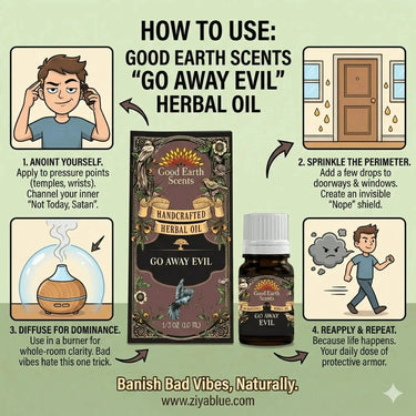 Go Away Evil Essential Oil: 10ml Protective Shield Designs by Deekay Inc. Ziya Blue