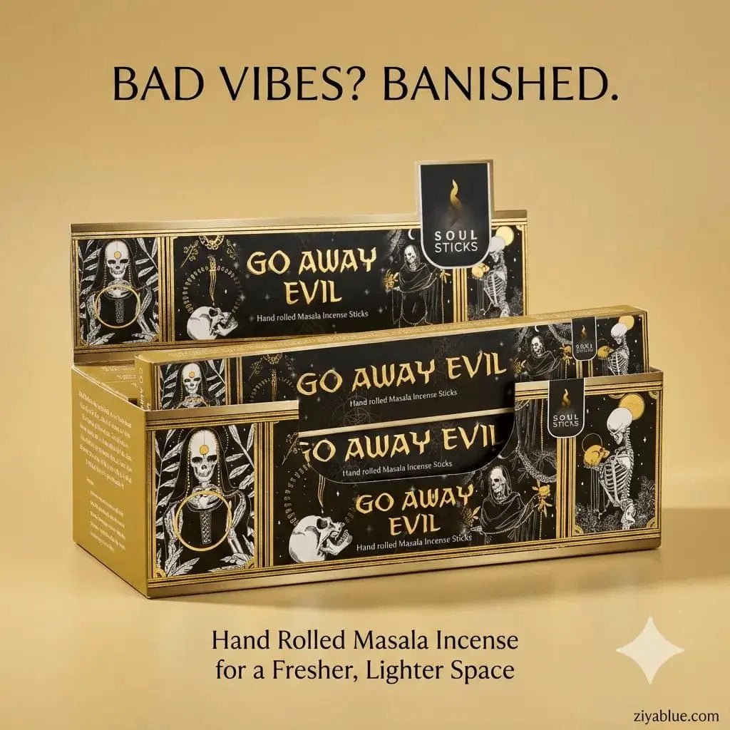 Go Away Evil Masala Incense Designs by Deekay Inc. Ziya Blue