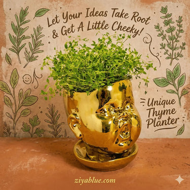 Gold Baby Face Planter - Open Mouth Ceramic Pot McGowan & Rutherford Ltd Ziya Blue