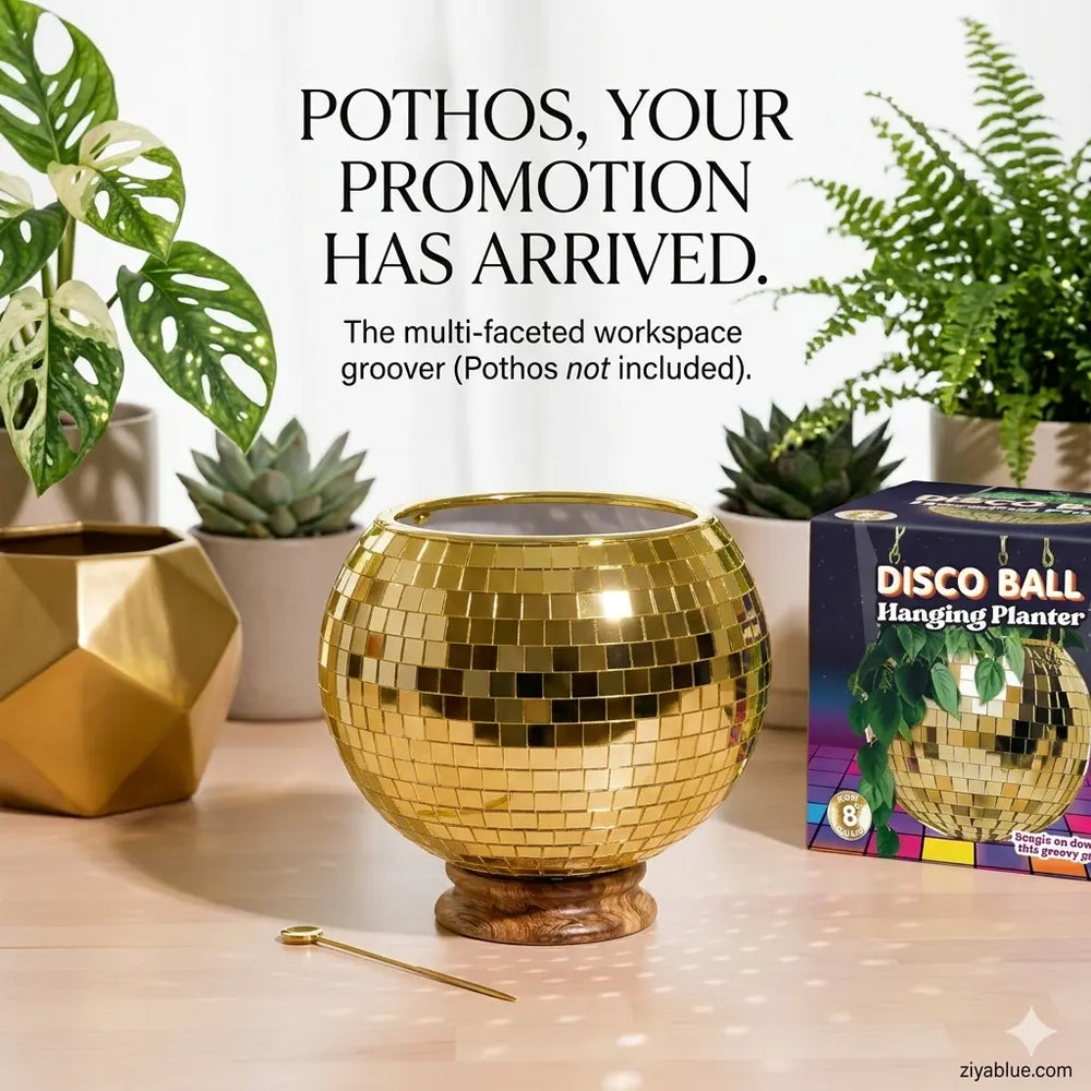Gold Disco Ball Planter | 8 Inch Hanging Retro Pot  Ziya Blue