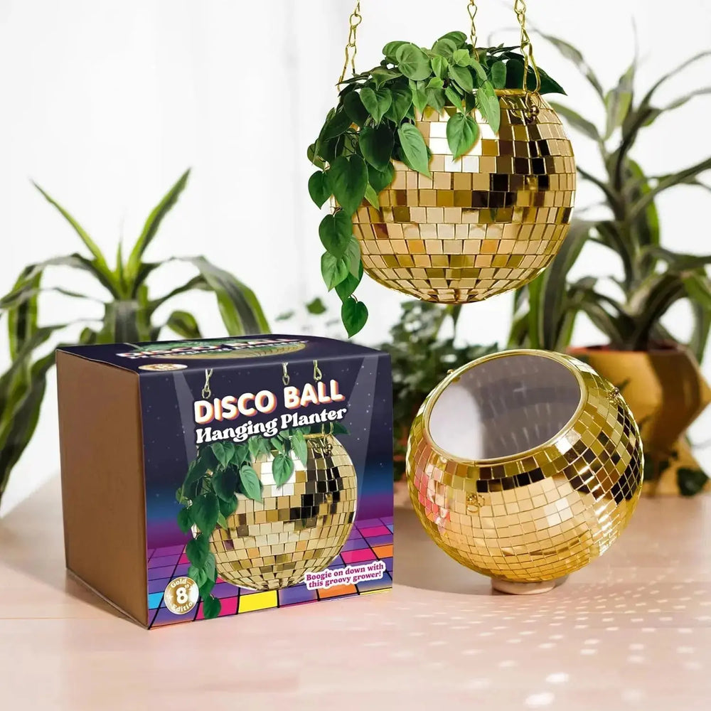 Gold Disco Ball Planter | 8 Inch Hanging Retro Pot  Ziya Blue