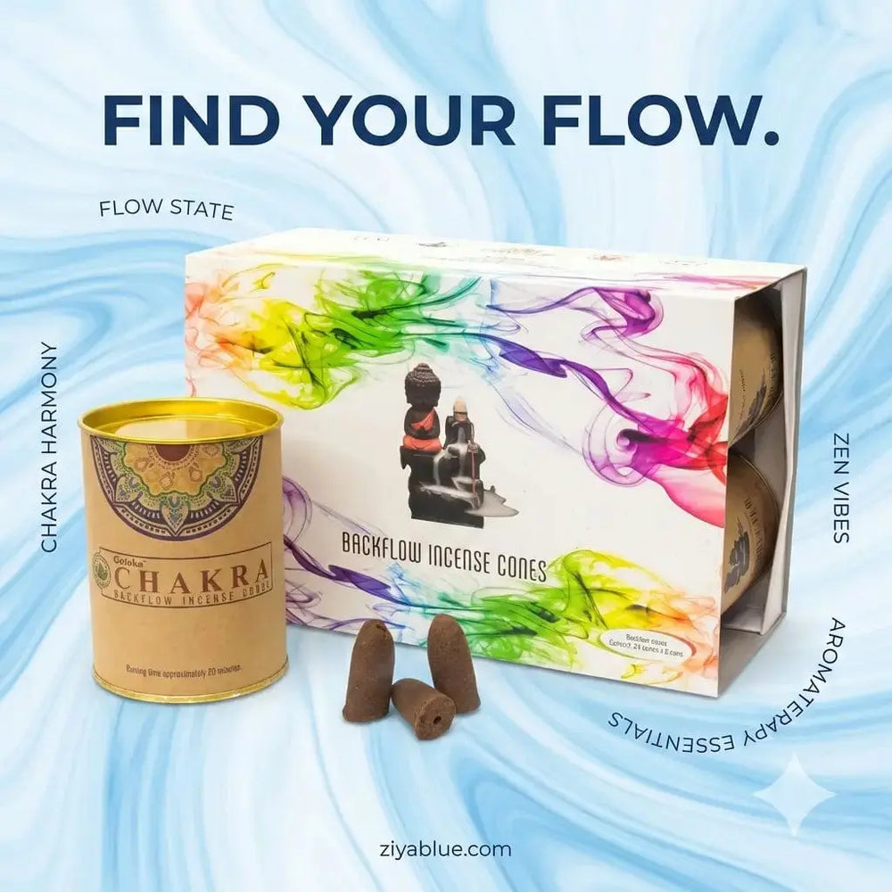 Goloka Chakra Backflow Cones | Zen Waterfall Incense Kheops International Ziya Blue