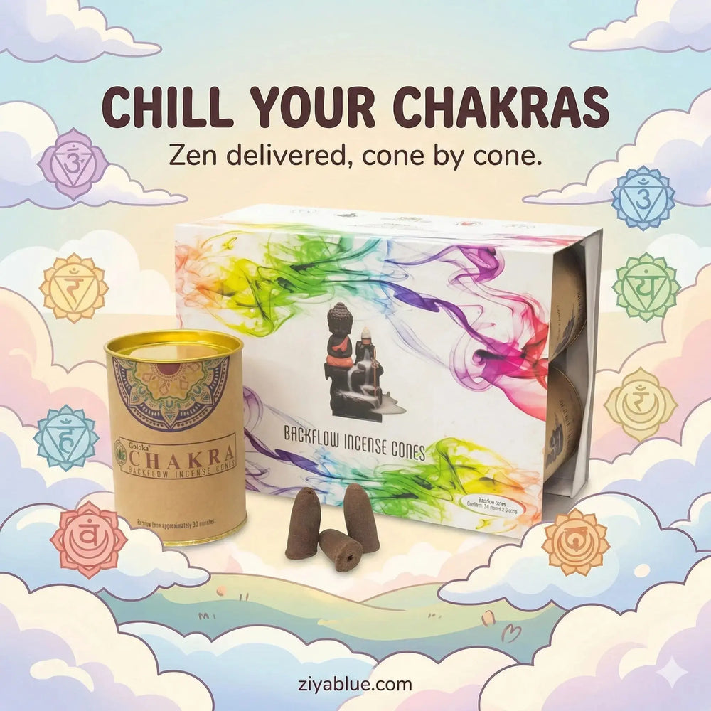 Goloka Chakra Backflow Cones | Zen Waterfall Incense Kheops International Ziya Blue