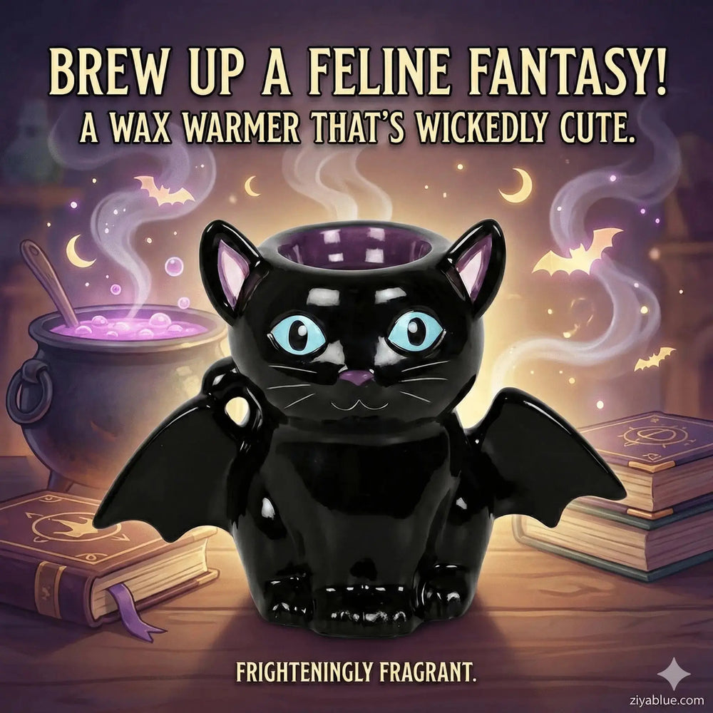 Gothic Bat Cat Oil Burner | Midnight Familiar Wax Warmer Something Different Ziya Blue