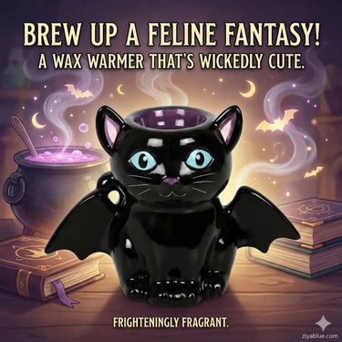 Gothic Bat Cat Oil Burner | Midnight Familiar Wax Warmer Something Different Ziya Blue