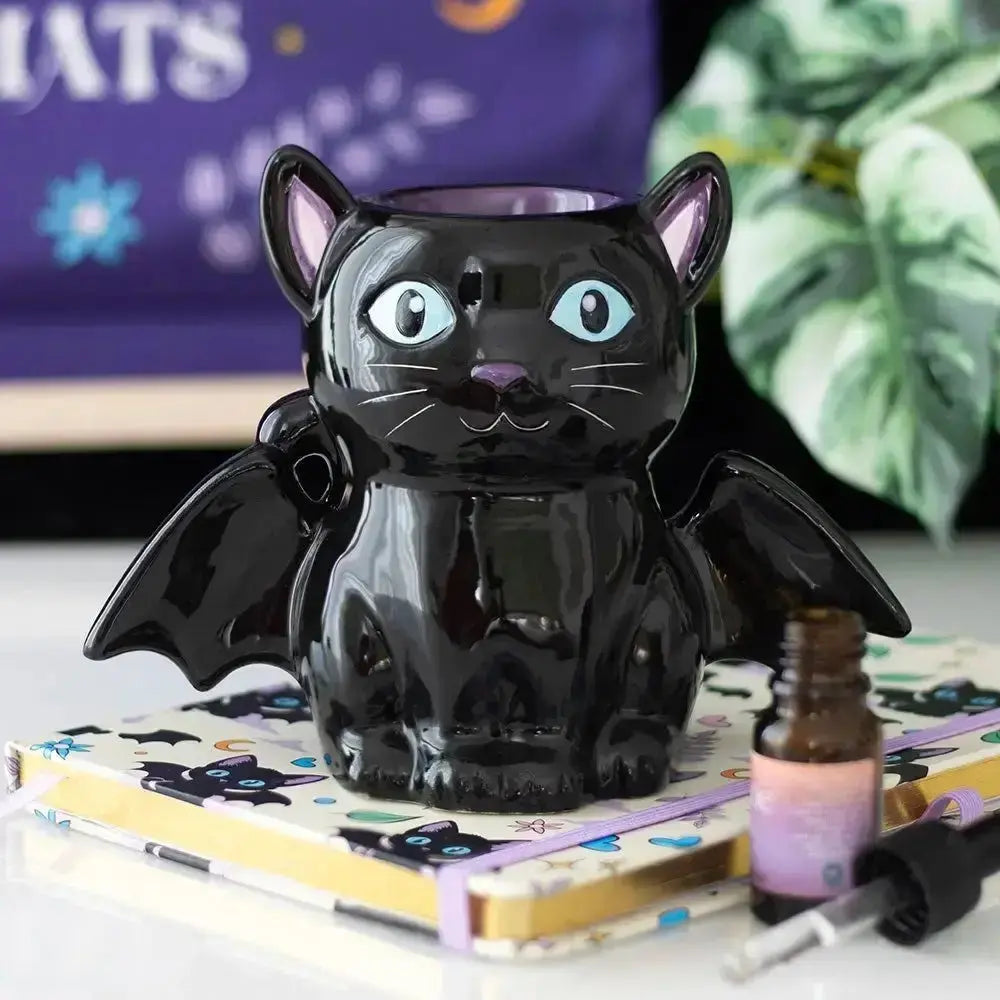 Gothic Bat Cat Oil Burner | Midnight Familiar Wax Warmer Something Different Ziya Blue