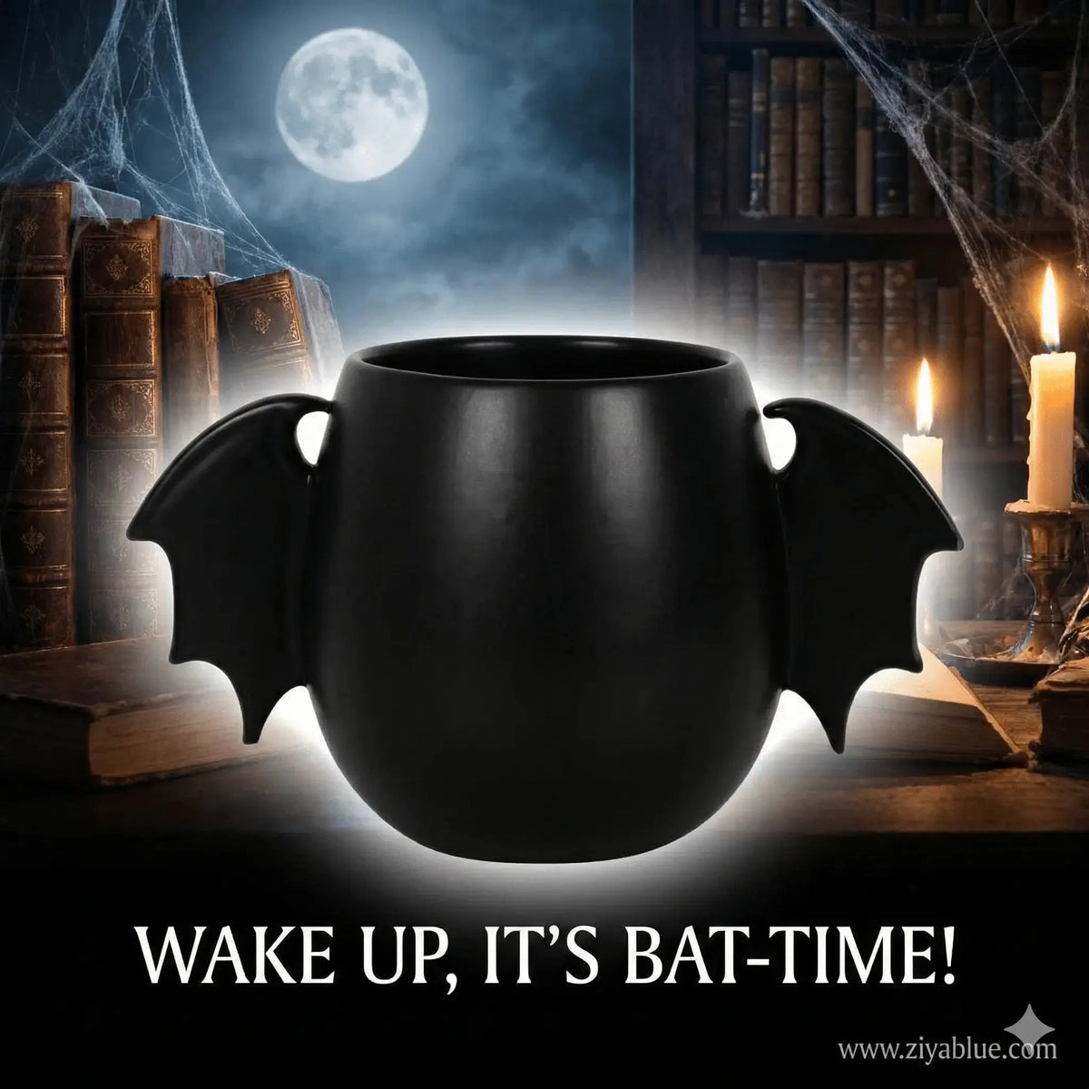 Gothic Bat Wing Mug - 500ml Midnight Black Cauldron Cup Something Different Ziya Blue