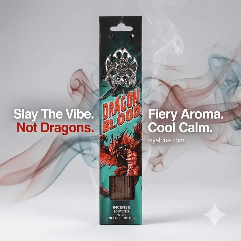 Gothic Dragon Blood Incense | 30 Mystical Sticks & Metal Holder Something Different Ziya Blue