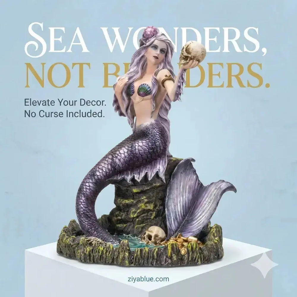 Gothic Mermaid Statue – Dark Siren with Skull & Treasure (11") Pacific Giftware Ziya Blue
