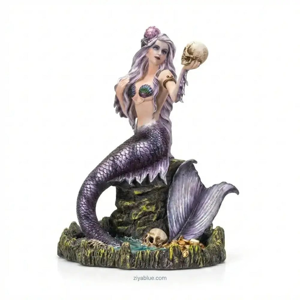 Gothic Mermaid Statue – Dark Siren with Skull & Treasure (11") Pacific Giftware Ziya Blue