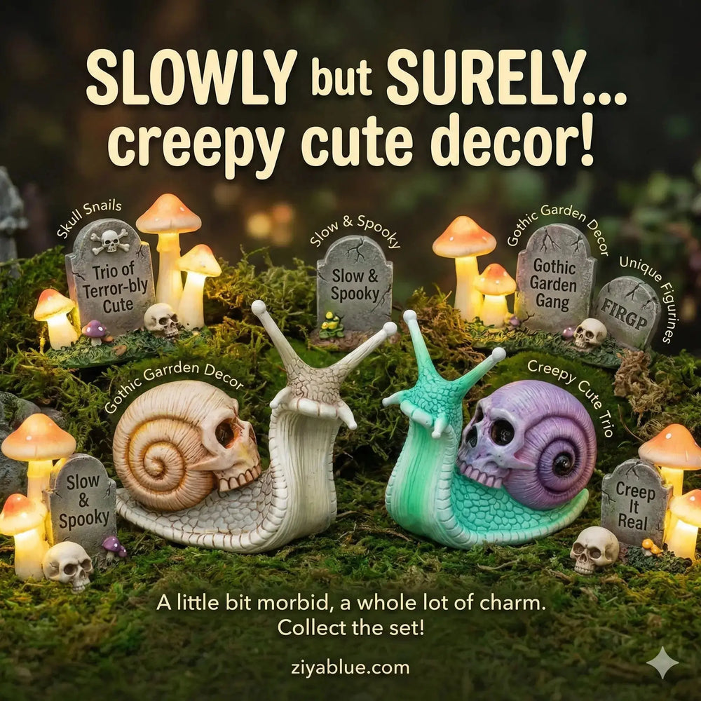 Gothic Skull Snail Sculpture | Horror Resin Garden Statue Ziya Blue Ziya Blue