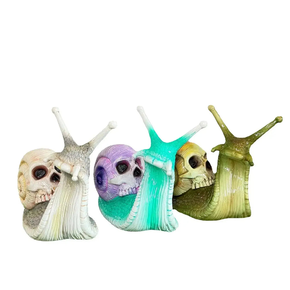 Gothic Skull Snail Sculpture | Horror Resin Garden Statue Ziya Blue Ziya Blue