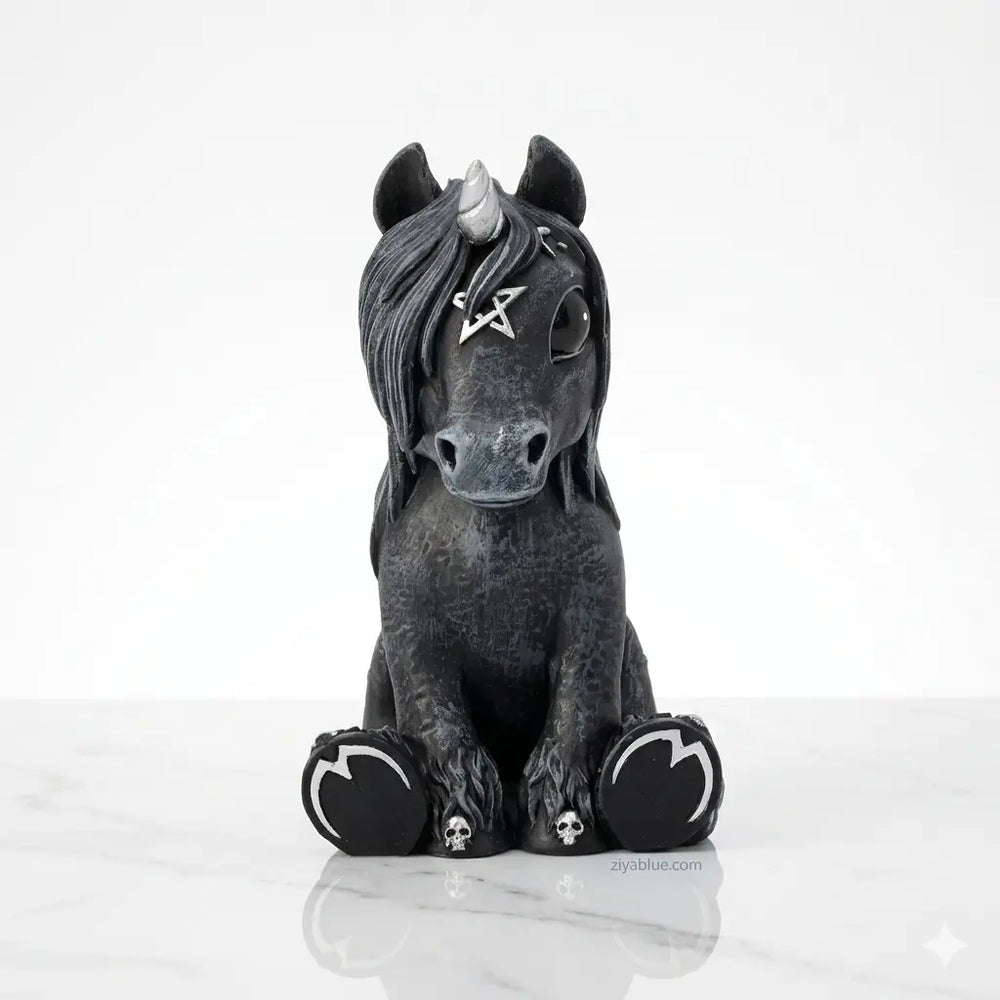 Gothic Unicorn Figurine | Black Magic & Pentagram Statue Ziya Blue Ziya Blue