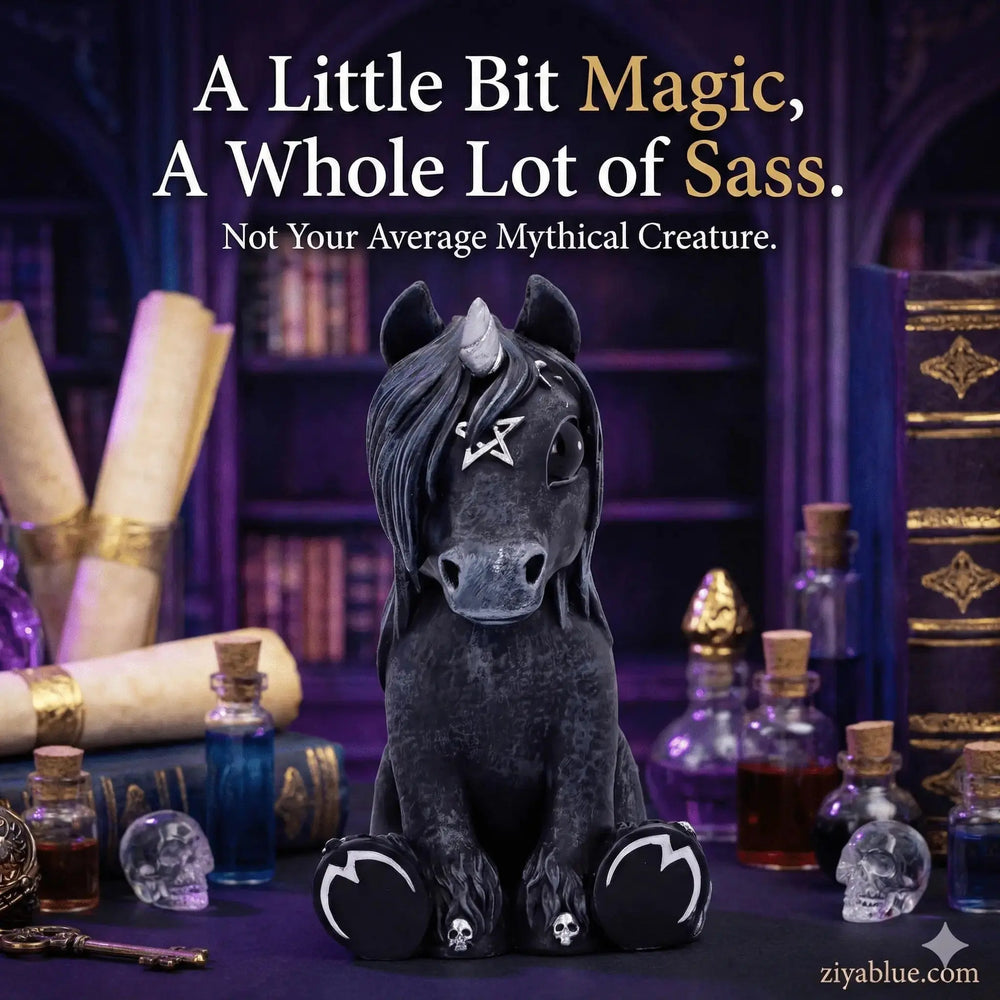 Gothic Unicorn Figurine | Black Magic & Pentagram Statue Ziya Blue Ziya Blue