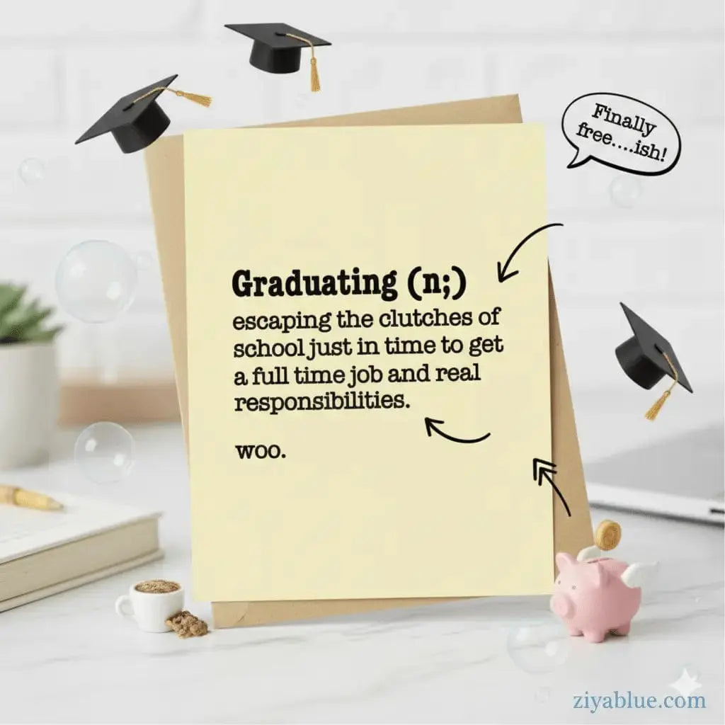 "Graduating Definition" Funny Graduation Card Maeve Toys Ziya Blue