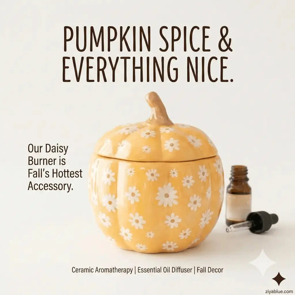 Groovy Floral Pumpkin Burner | Retro Fall Wax Warmer Streamline Ziya Blue