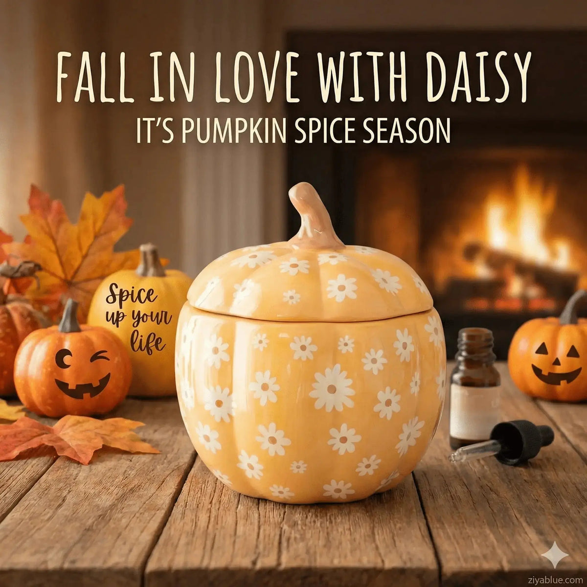 Groovy Floral Pumpkin Burner | Retro Fall Wax Warmer Streamline Ziya Blue
