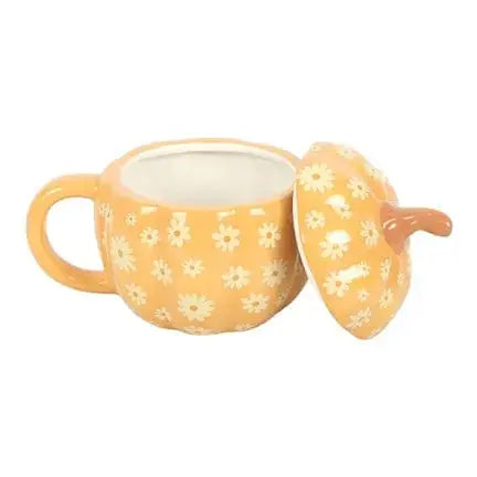 Groovy Floral Pumpkin Mug - 500ml Retro Lidded Ceramic Cup Something Different Ziya Blue