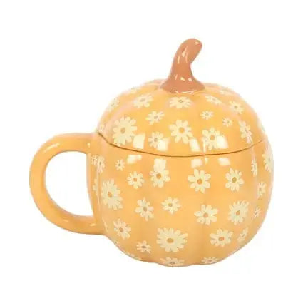 Groovy Floral Pumpkin Mug - 500ml Retro Lidded Ceramic Cup Something Different Ziya Blue