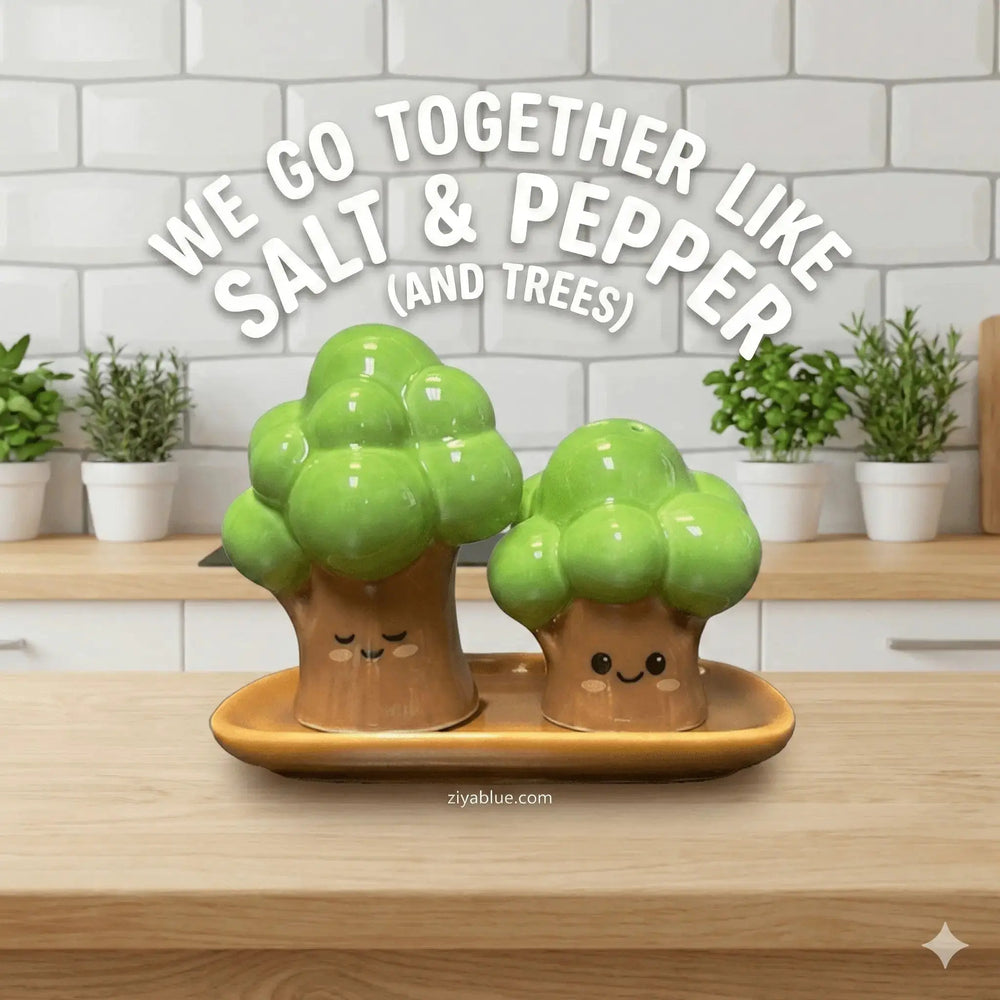 Grove Tree Salt and Pepper Set with Plate 🌳 Faire Ziya Blue