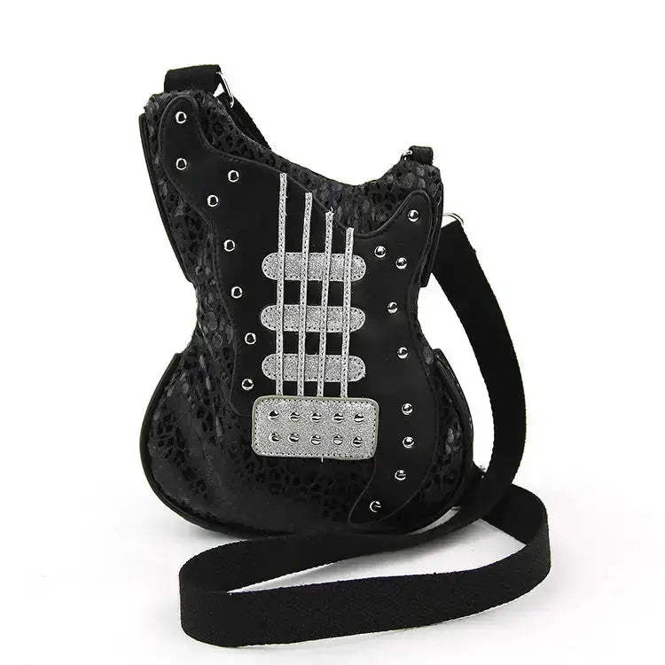 Guitar Crossbody Bag – Black Leopard Print Rockstar Purse COMECO INC Ziya Blue