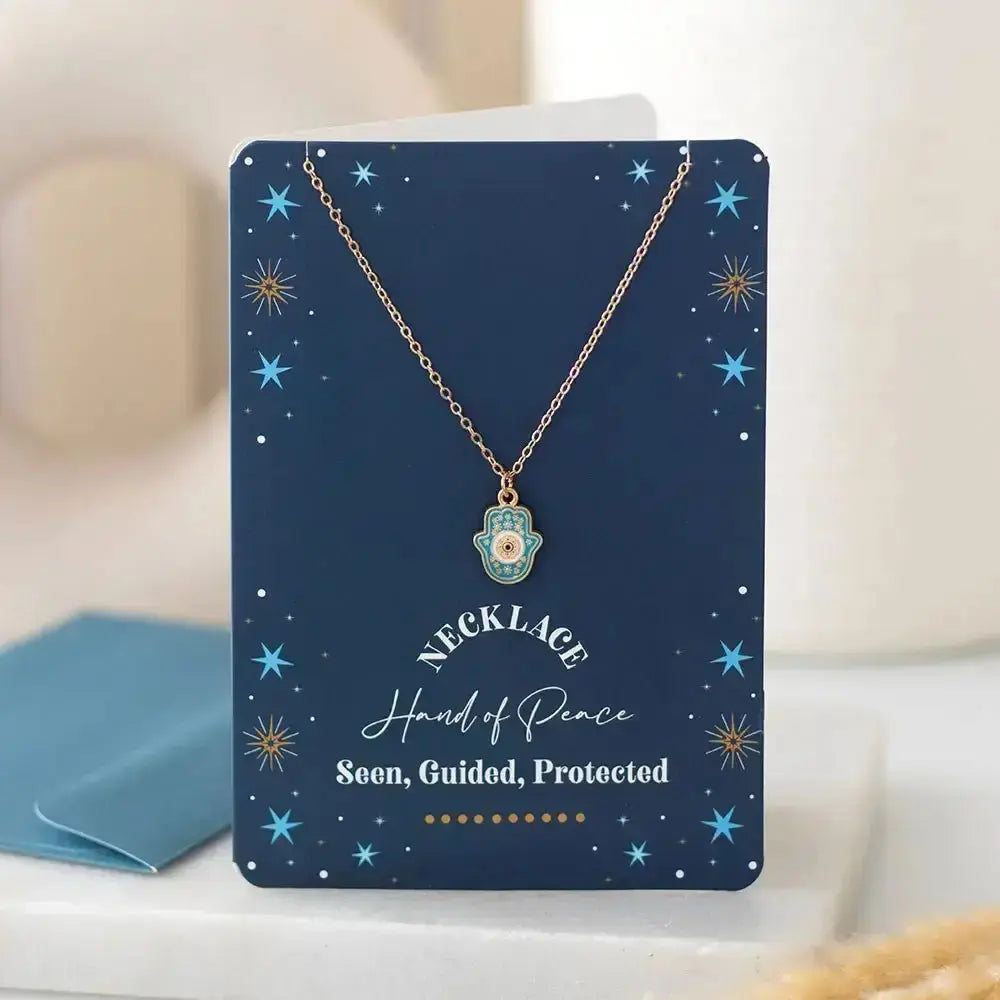 Hamsa Hand Necklace Gift: "Seen, Guided, Protected" Set Something Different Ziya Blue